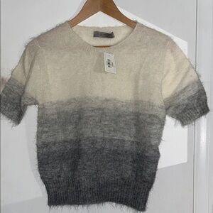 NWT D EXTERIOR Gray and Cream Ombre Short Sleeve Sweater Size XS